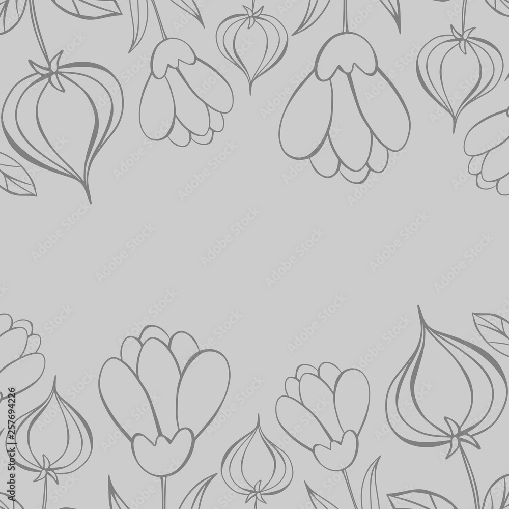 Cartoon style vector doodle illustration of flower pattern frame. Great  design for wedding invitation, card, save the date, poster. Drawing  isolated on grey background. Botany simple illustration Stock Vector |  Adobe Stock