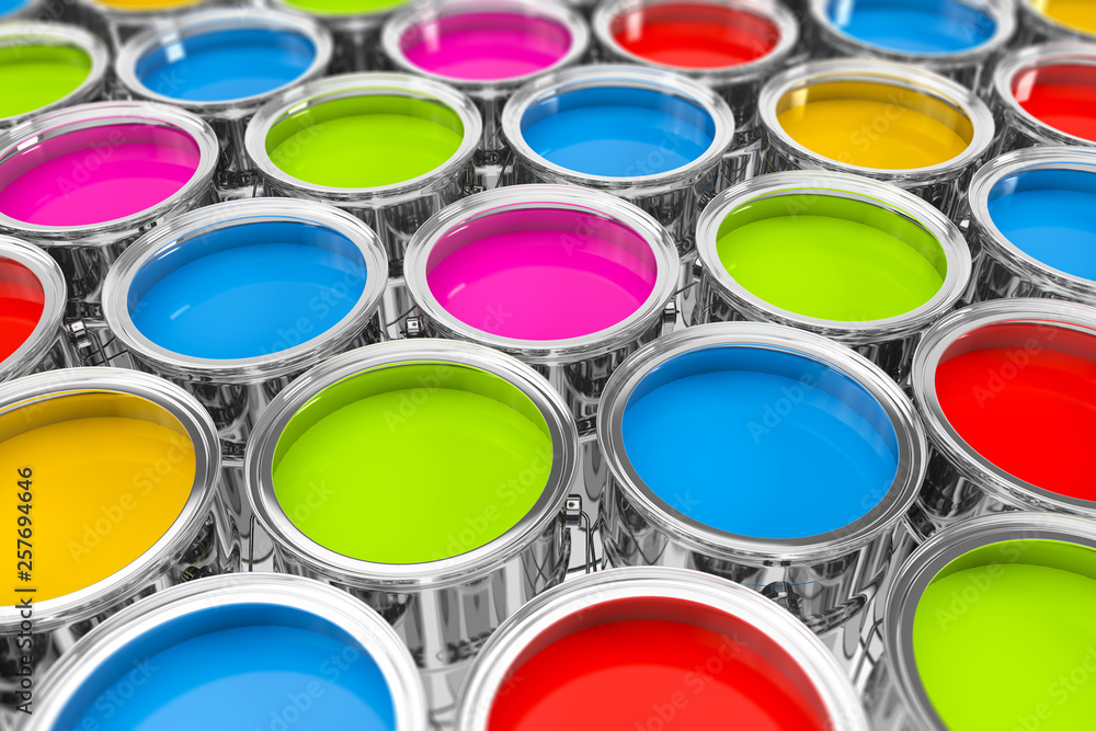 3d Illustation - Farbeimer - knallbunt Farben - Farbdose 3d Illustation - Farbeimer - knallbunt Farben - Farbdose