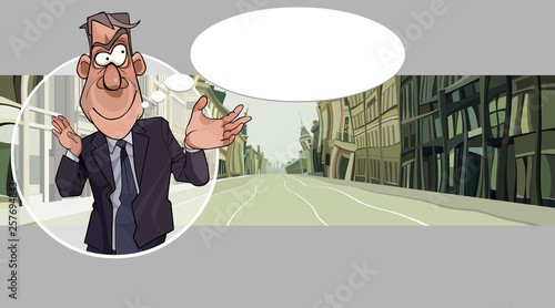 cartoon man pointing to an empty speech bubble