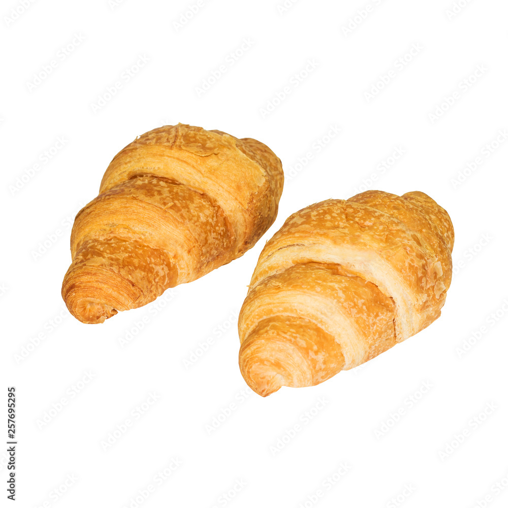 Fresh croissants isolated on white background. File contains clipping path.