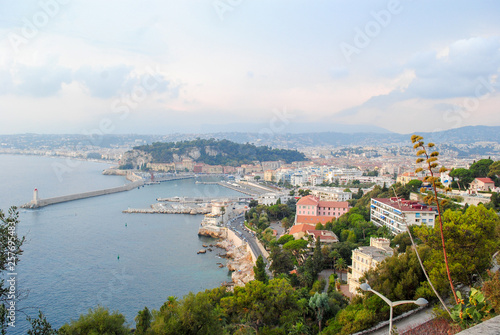 Panoramic view of the city of Nice, France in cloudy day. end of the season