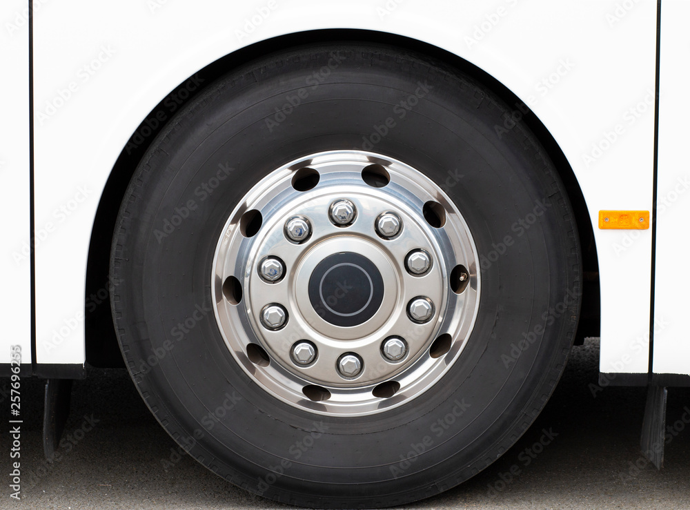 Fototapeta premium huge bus wheel with a shiny disc