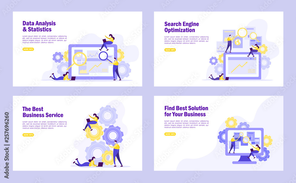 Set of flat design web page templates banner  of data analysis solution or search engine, graphic and web design, SEO, . Modern vector illustration concepts for website and mobile website development.