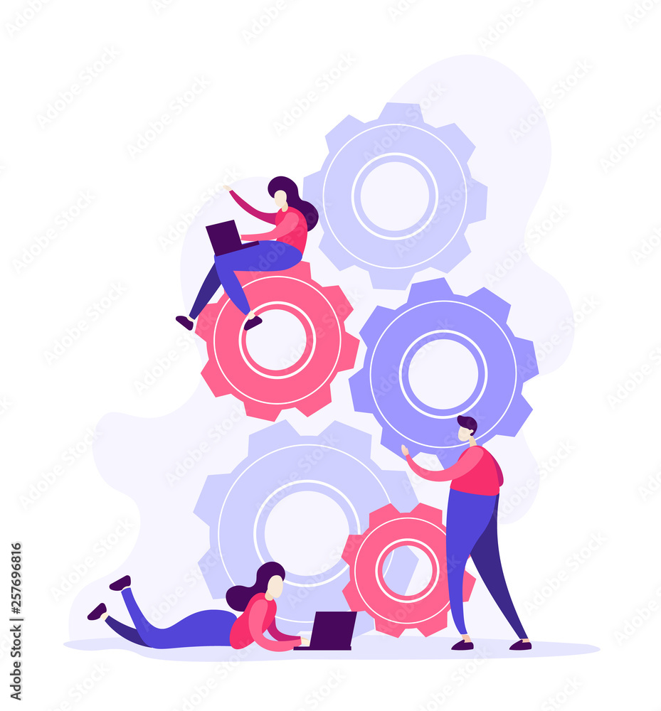 Fototapeta premium Flat illustration design of workers data analysis solution or search engine for website page templates, banner , graphic and web design, SEO, . Modern vector and mobile website development.