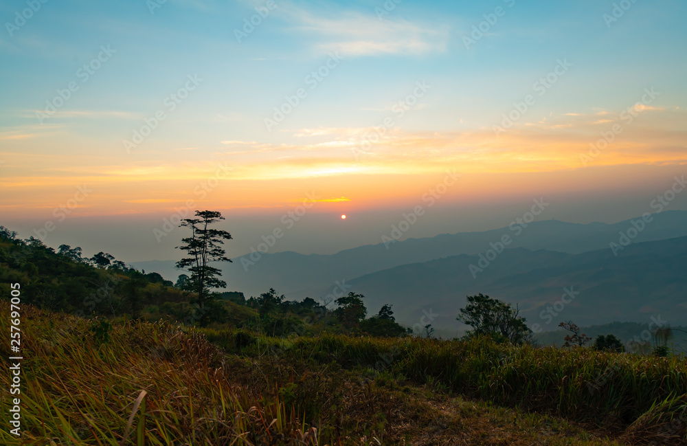 Beautiful sunarise that the landscape in the mountains of thailand