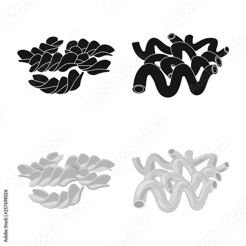 Vector illustration of pasta and carbohydrate sign. Set of pasta and macaroni vector icon for stock.
