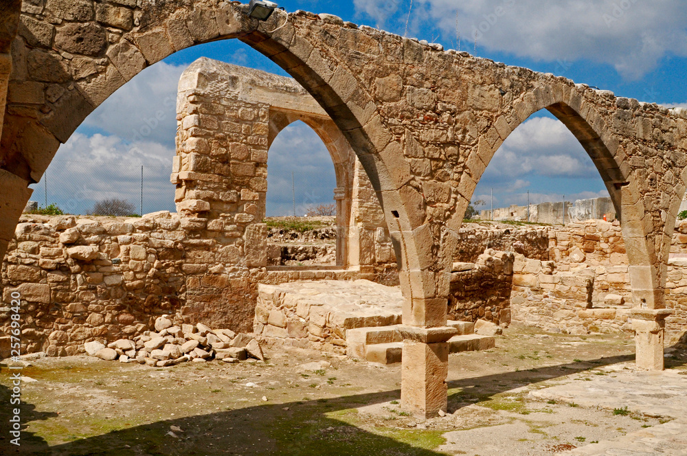 The 12th century ruins of the stone church Panagia Odigitria in Kouklia Paphos Cyprus. The Holy Church of Pangia Katholikis Kouklia