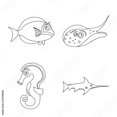 Vector design of sea and animal symbol. Collection of sea and marine vector icon for stock.