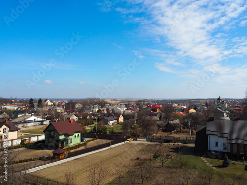 Blue sky with white clouds over Yavoriv in the Lviv region of Ukraine