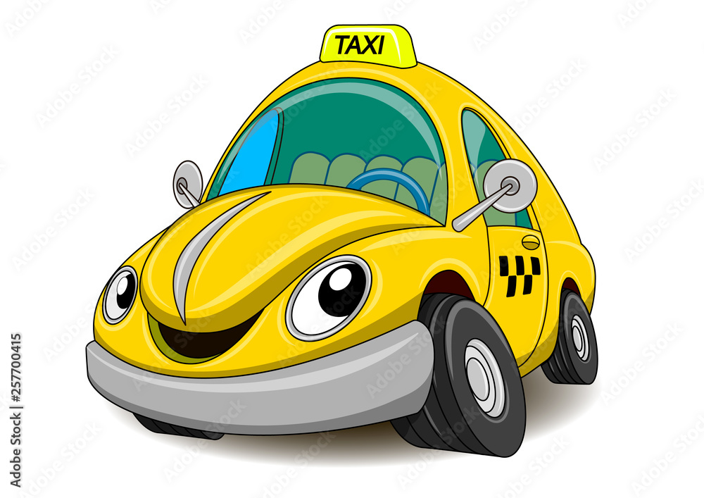 Cartoon funny yellow taxi