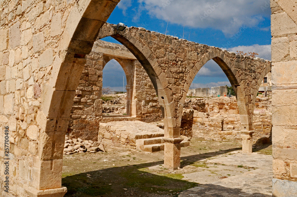 The 12th century ruins of the stone church Panagia Odigitria in Kouklia Paphos Cyprus. The Holy Church of Pangia Katholikis Kouklia