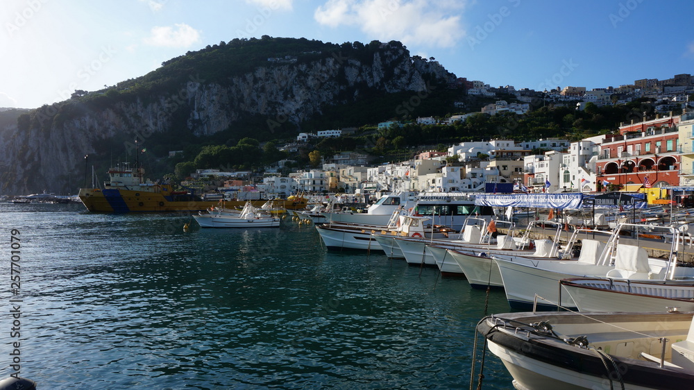 Marina Grande in Capri, Island in Italy with typical mediterranean architecture