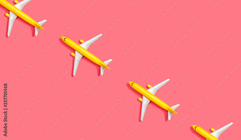 Fototapeta Zabawkowe miniaturowe samoloty widok z góry płasko leżące