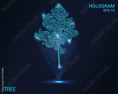 The tree is a hologram. Digital and technological tree background. Futuristic maple design.
