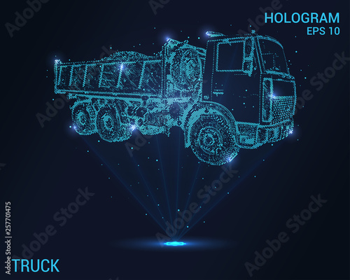 The truck is a hologram. Digital and technological background of the truck. Futuristic truck design.