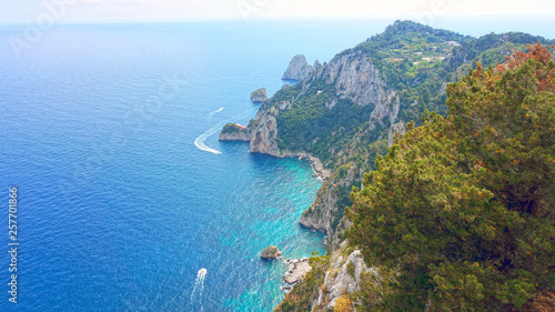 Fototapeta Naklejka Na Ścianę i Meble -  View from a cliff on the island of Capri, and rocks in the sea