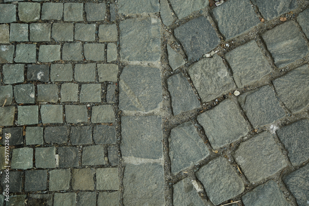 Cubic stone, cobblestone tile pavement. Abstract and decorative sidewalk top view. Cubic stone, cobblestone tile pavement. Abstract and decorative sidewalk top view.