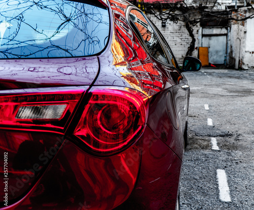 Thessaloniki / Greece 24 march 2019 : Alfa romeo Giuletta ,color dark red ,washed and polished ,shooting took place in a parking lot.the design and the italian style has made this car irresistible