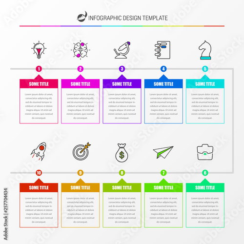 Infographic design template. Timeline concept with 10 steps