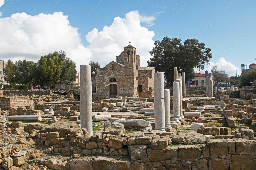 The 12th century stone church of Agia Kyriaki in the centre of Paphos built in the ruins of an early Christian Byzantine basilica.