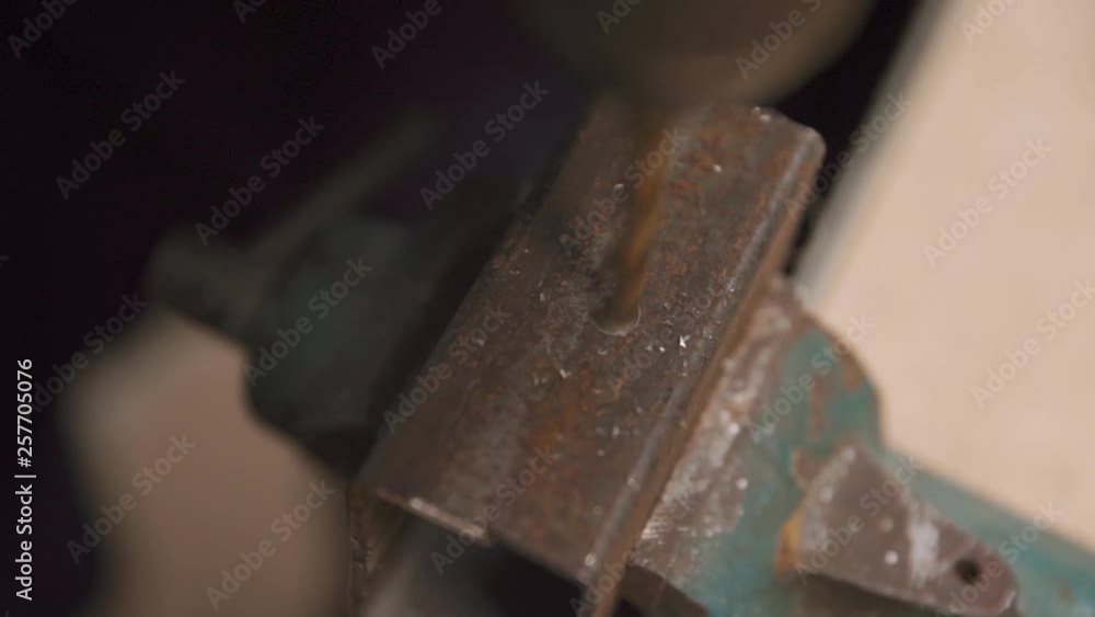 Close up drill cutting metal. Metal drilling. Close up drill cutting metal. Metal drilling.