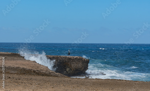 On the cliffs on Arubas coastline on a windy day  photo