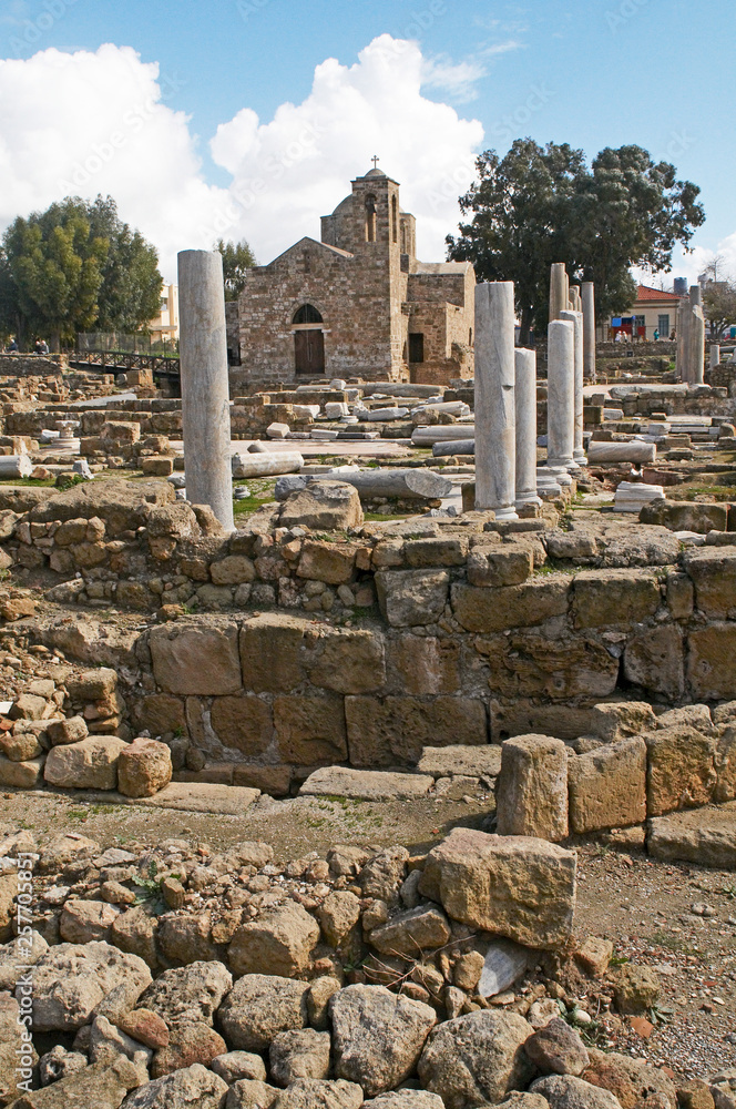The 12th century stone church of Agia Kyriaki in the centre of Paphos built in the ruins of an early Christian Byzantine basilica.