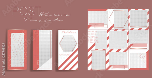 Set of instagram Templates.Vector Layout. Design backgrounds for social media banner.Set of  Instagram stories frame templates. Mockup for social media.Vector puzzle post background. Cover collage.