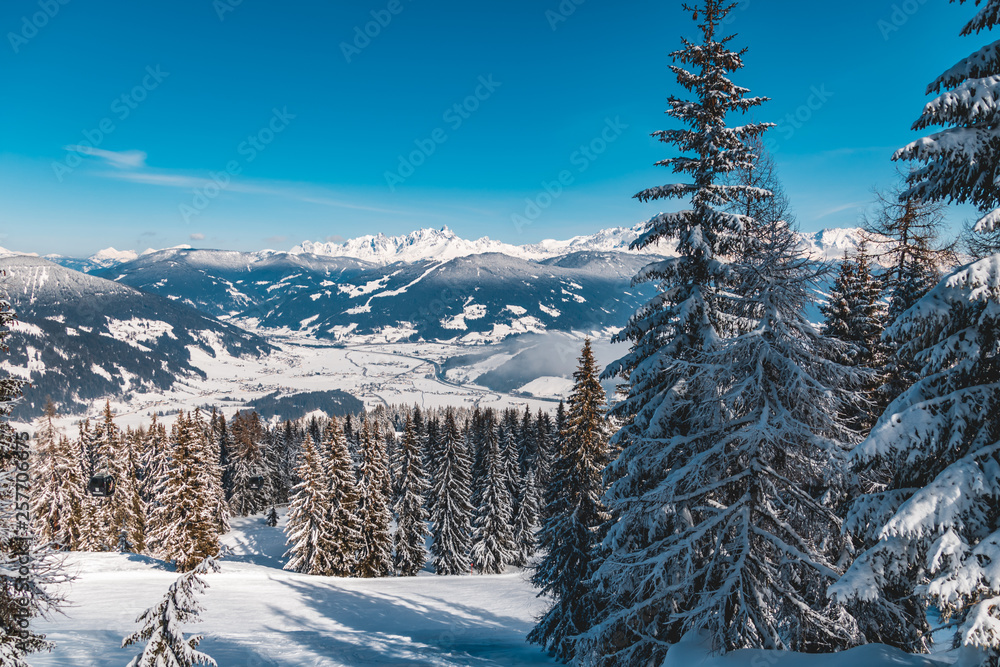 Beautiful alpine winter view at Flachau-Salzburg-Austria