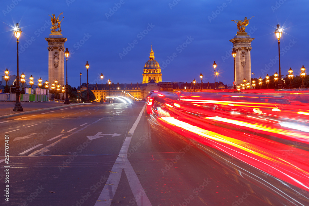 Paris. Bridge Pont Alexandre III on the sunset.