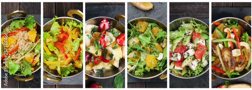Collage of various plates of salad kinds