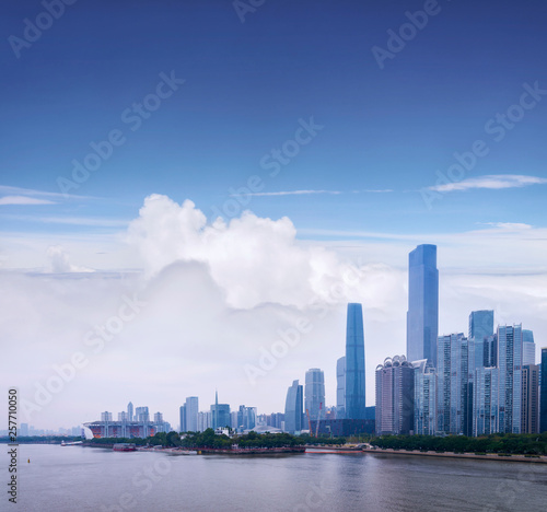 Cityscape of Guangzhou with skyscrapers and modern buildings in Zhujiang business center district  China.