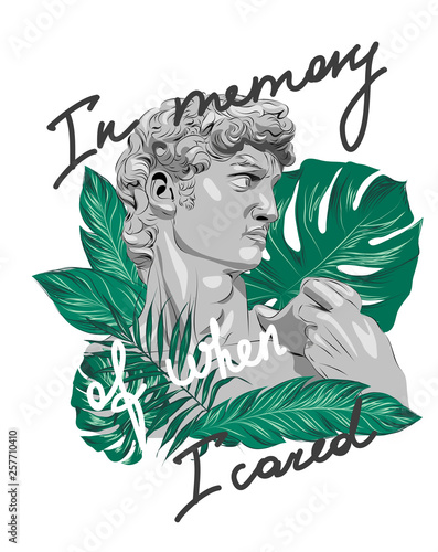 Sculpture tropical slogan. Perfect for home decor such as posters, wall art, tote bag, t-shirt print, sticker, post card.