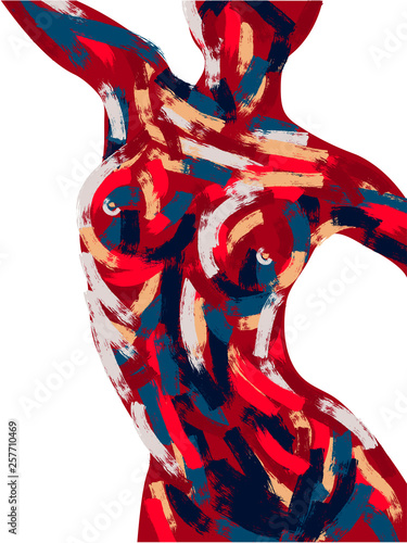 Woman body oil painting. Brush stroke hand-drawn illustration.