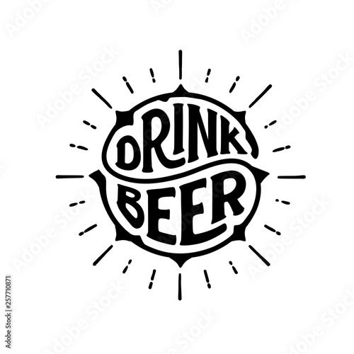 Drink beer circle lettering with rays white