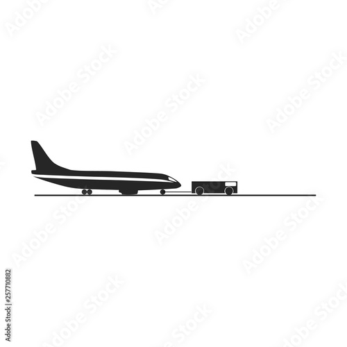 thin line icon aircraft towing tractors towing business jet airplane