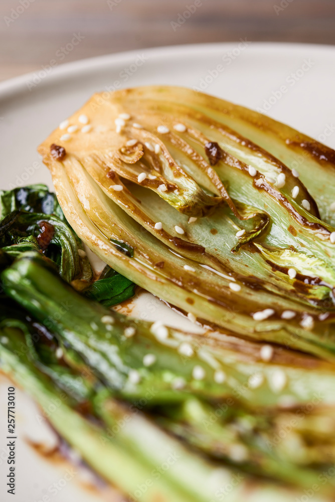 pak choi fried with soy sauce Stock Photo | Adobe Stock