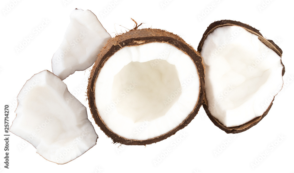 Coconut pieces isolated on white background with clipping path Coconut pieces isolated on white background with clipping path