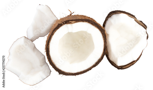 Coconut pieces isolated on white background with clipping path