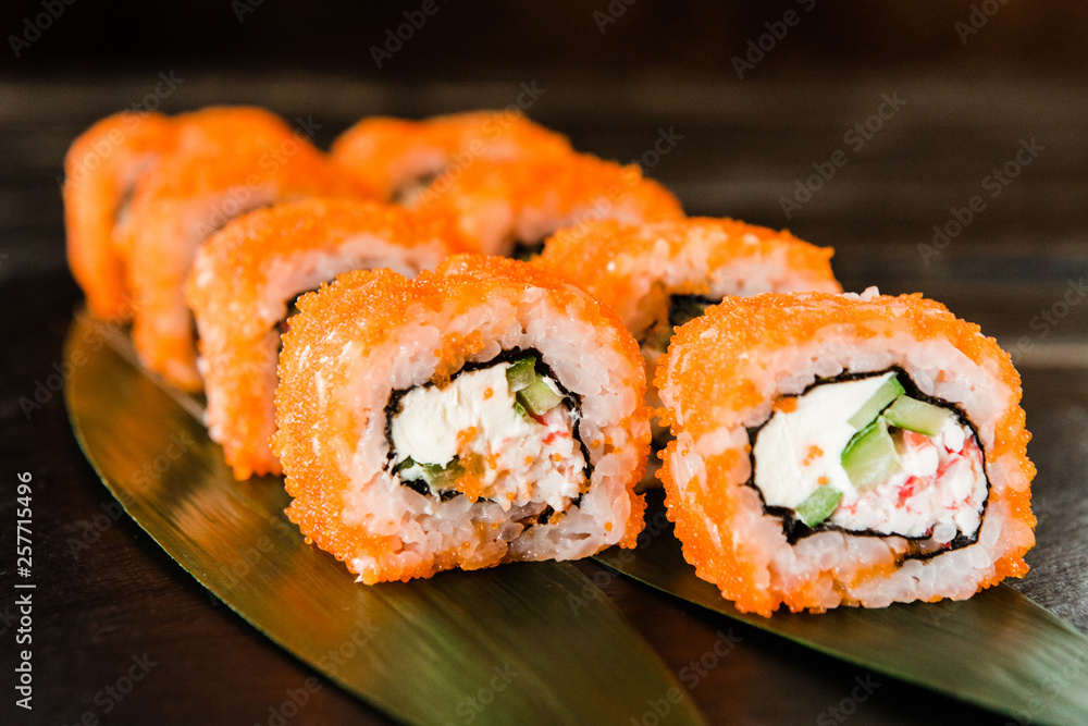 rolls with fresh fish, vegetables and cream cheese rolls with fresh fish, vegetables and cream cheese