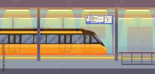 Modern passenger electric train in tunnel underground, subway, metro