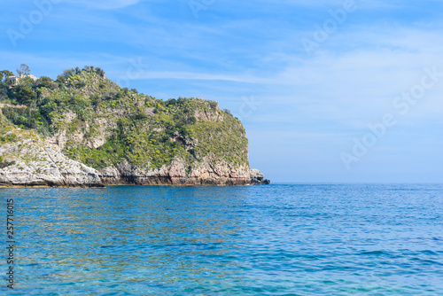 View of Isola Bella beach in Taormina, Sicily, Italy