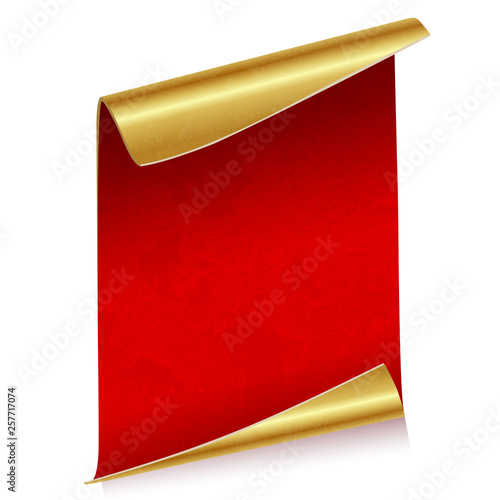 Sheet of red parchment paper with golden edges photo