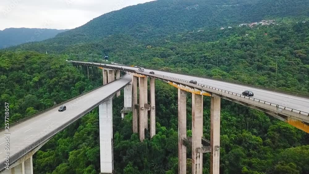 Drone aerial shoot of imigrantes highway mountain - elevated road Drone aerial shoot of imigrantes highway mountain - elevated road
