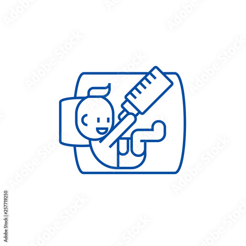Baby with bottle line concept icon. Baby with bottle flat  vector website sign, outline symbol, illustration.