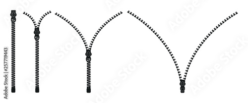 A set of zippers icons. Closed and open zipper.