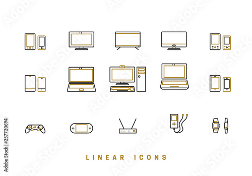 Technology vector linear icon, gadgets, set devices