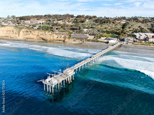 Fotografi Aerial view of the scripps pier institute of oceanography, La Jolla, San Diego, California, USA
