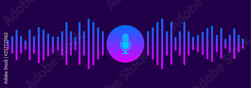 Personal assistant and voice recognition concept. Sound symbol. Microphone button. Vector illustration.