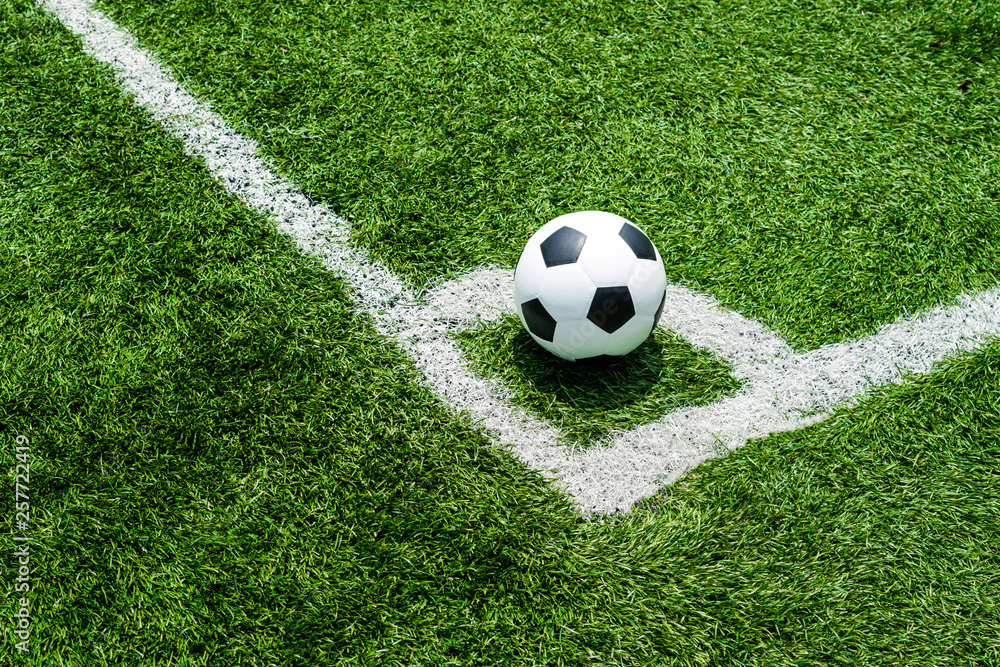 soccer Football on Corner kick line of ball and a soccer field , football field , background texture soccer Football on Corner kick line of ball and a soccer field , football field , background texture